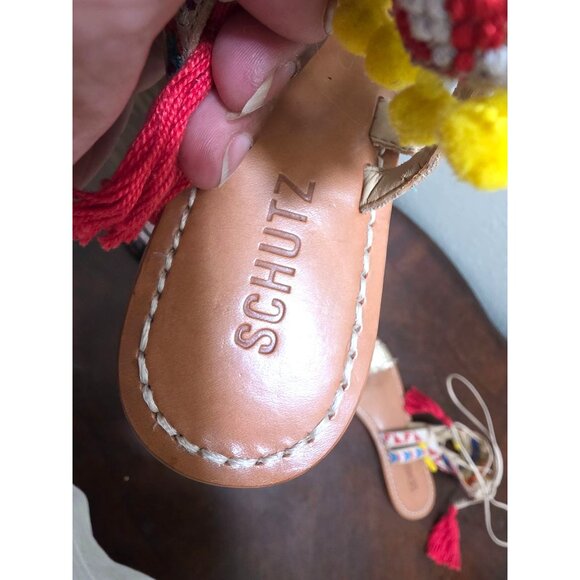Schutz Women's Boho Gladiator Sandals With Woven Strap & Colorful Tassel Details - Picture 7 of 10